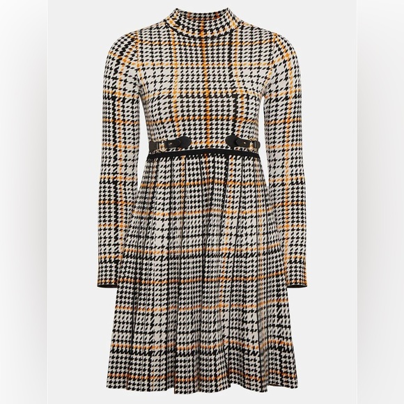 ❌SOLD🏷️Karen Millen Petite Check Knit Funnel Neck Skater Dress - Picture 4 of 11